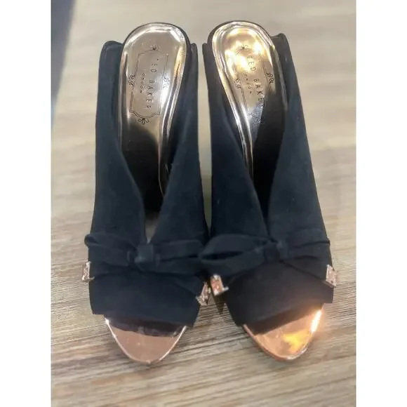 Ted Baker Marinax Black Suede Peep Toe Mule Pumps Size 7.5 - Picture 2 of 7